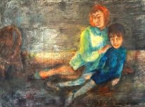Fratello e Sorella</i> - Olio su tela del 1968 - cm.54x73 (cod. FI6804)