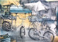 <i>Mercati e Biciclette - Il Flirt </i> - litografia - cm.50x70 (cod.DSC02318)