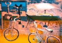 <i>Mercato e Bici - Il Sole a Campo dei Fiori(blu)</i> - litografia - cm.50x70 (cod.DSC02319)