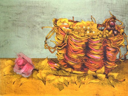 Cesto e Rosa (Basket and Rose) - Litografia (Litograph), 1980, cm. 50x70