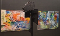 Terza sala - scultura di Alberto Baumann e quadri di Eva Fischer